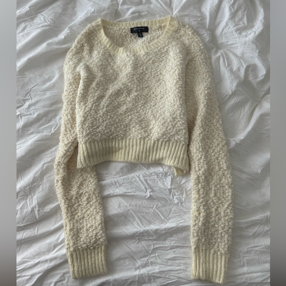 Cream white fleece long sleeve top from BYCORPUS